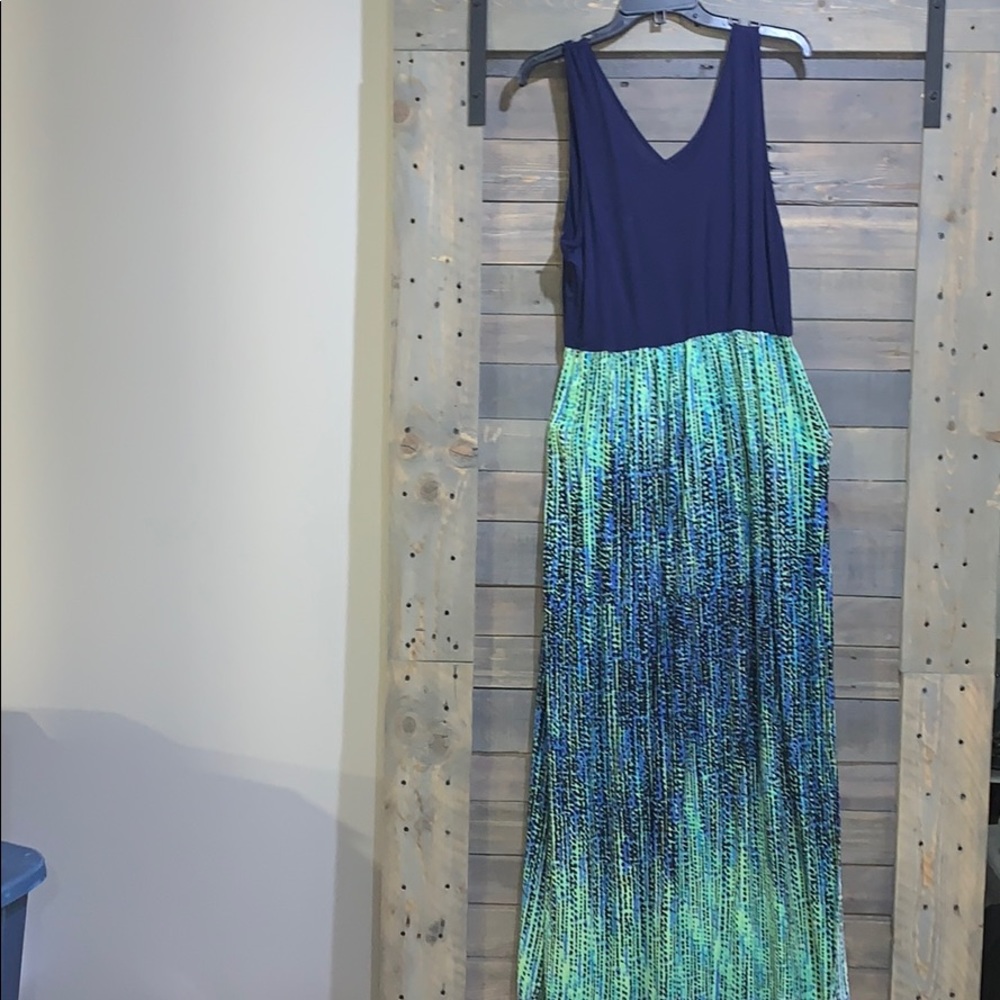 Colorful Maxi Dress with Navy Blue Top